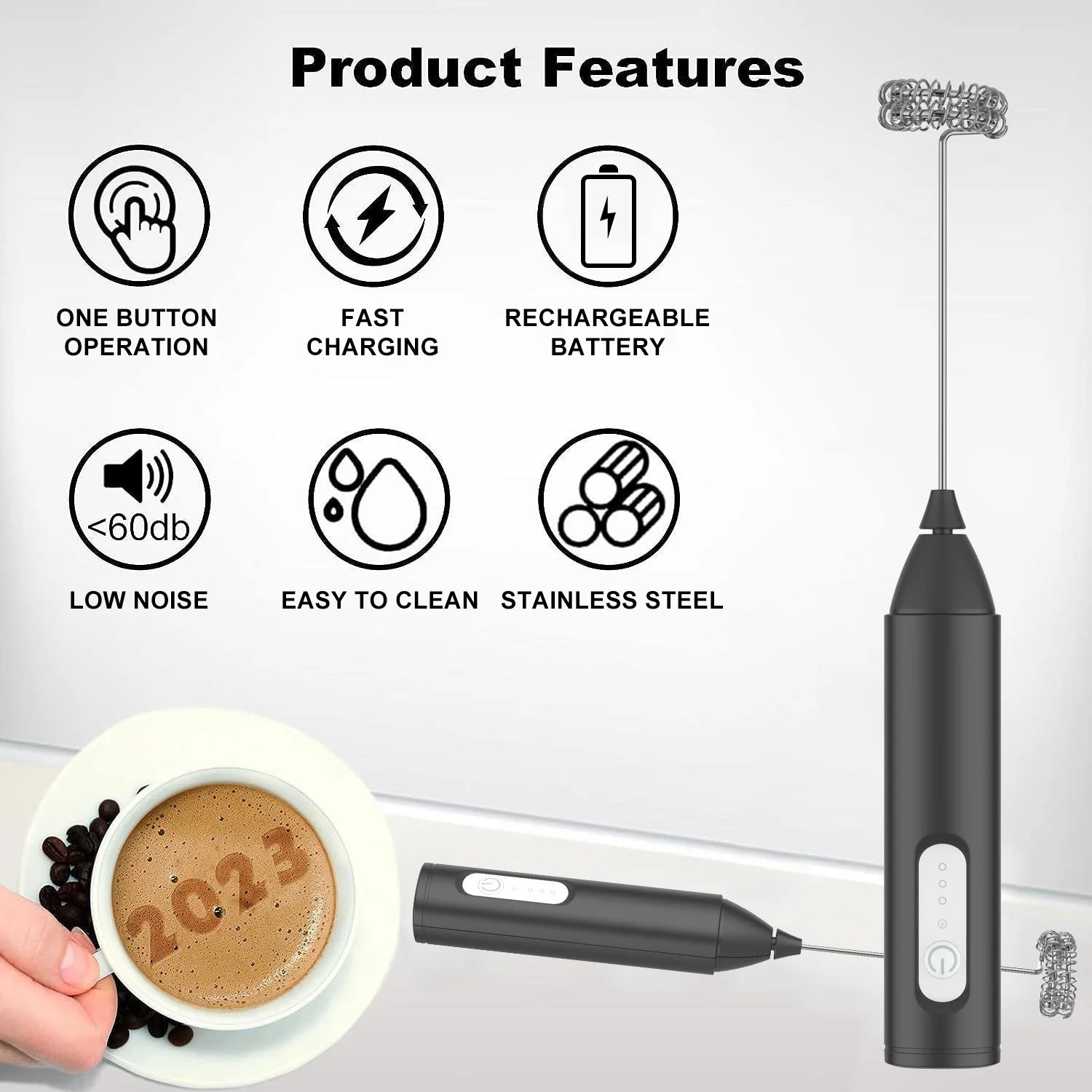 Espumador de leche recargable por USB