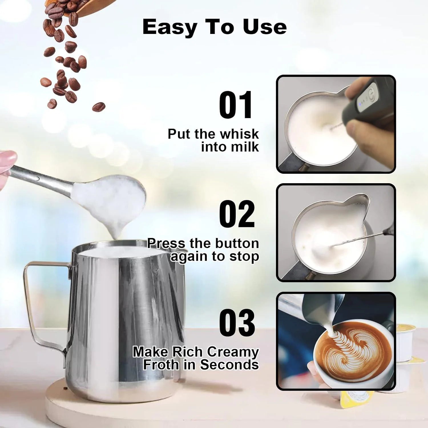 Espumador de leche recargable por USB
